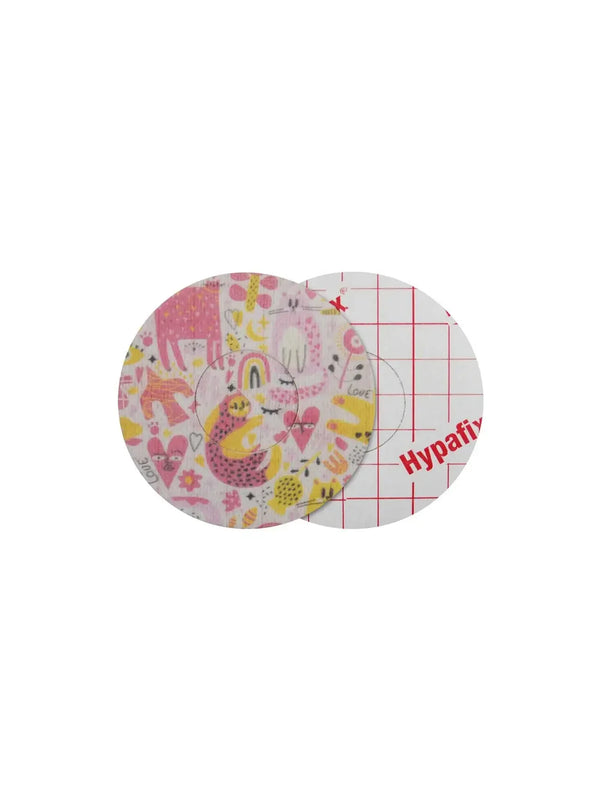 Freestyle Libre 2 patch with childhood memories design, hypoallergenic, breathable, and includes adhesion-booster for a secure fit.