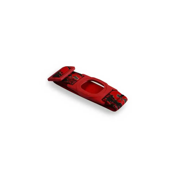 Medtronic Simplera armband for kids with a red and black design, featuring a rotating clip for secure sensor placement.