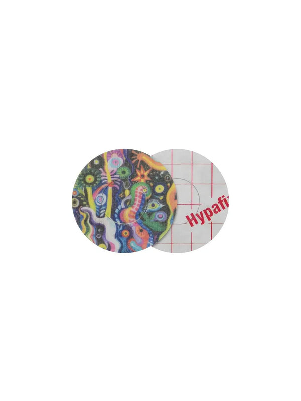 Freestyle Libre 3 Patch with vibrant childhood memories design, adhesive and breathable for secure sensor hold.