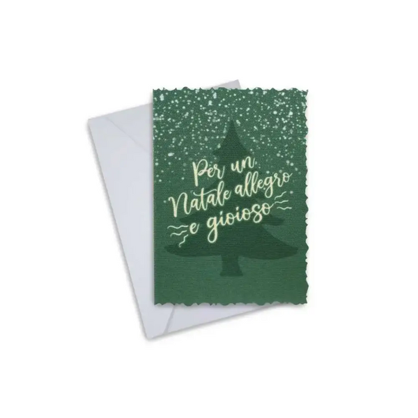 Elegant Christmas Greeting Card with festive tree design and envelope.