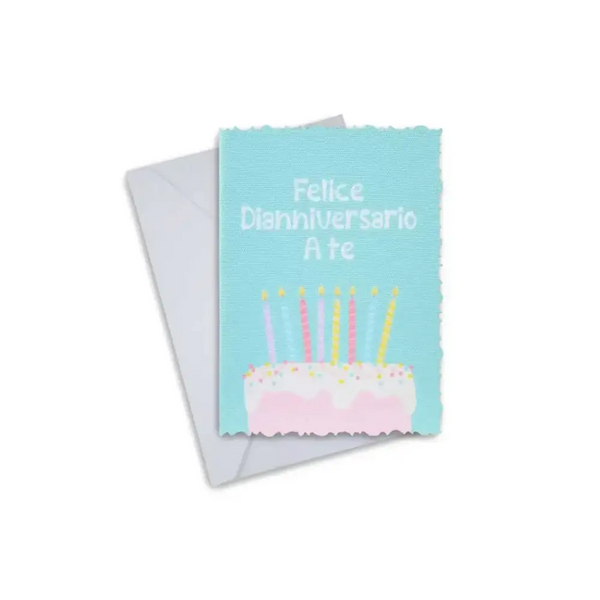 Diaversary cards featuring a colorful cake design with candles, blank interior for personalization, includes envelope.
