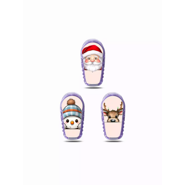 Christmas-themed slippers with Santa, snowman, and reindeer for Dexcom G6 Stickers