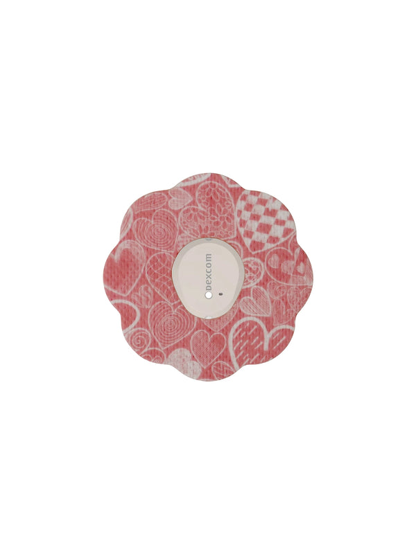 Dexcom G7 cookie shape patch in Kind of Love design, breathable adhesive overpatch to help support sensor wear