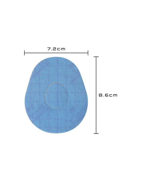 Dexcom G7 drop shape patch dimensions, showing the cut-out shape and sensor opening for a precise fit
