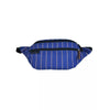 Blue striped fanny pack with insulin cooling system for diabetics.