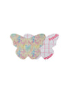 FreeStyle Libre 3 butterfly shape patch front and back view, showing printed fabric and adhesive side for sensor support
