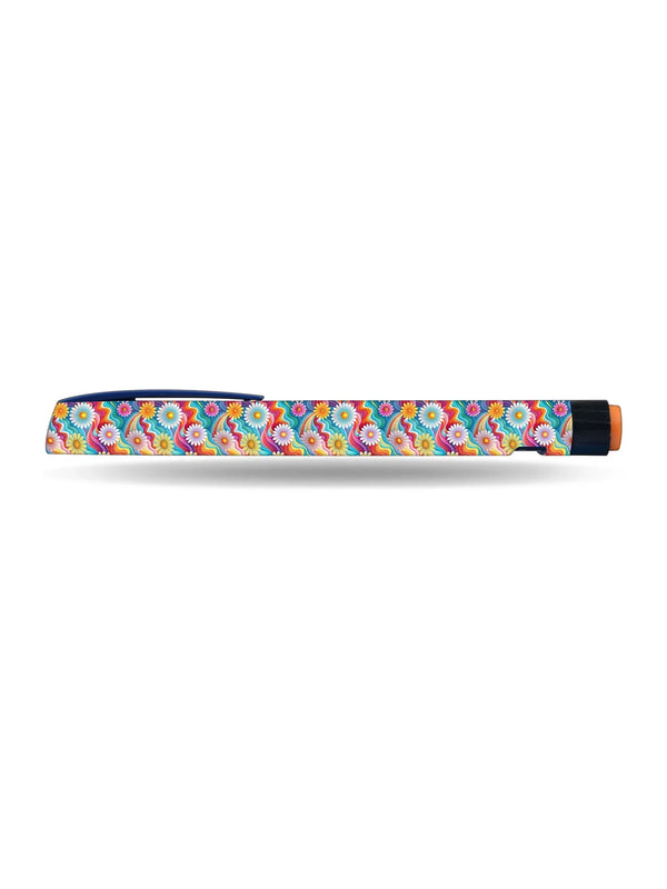 NovoRapid FlexPen with vibrant Summer Edition sticker featuring tropical design.