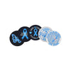 Diabetes awareness iron-on patches set with blue ribbon designs.