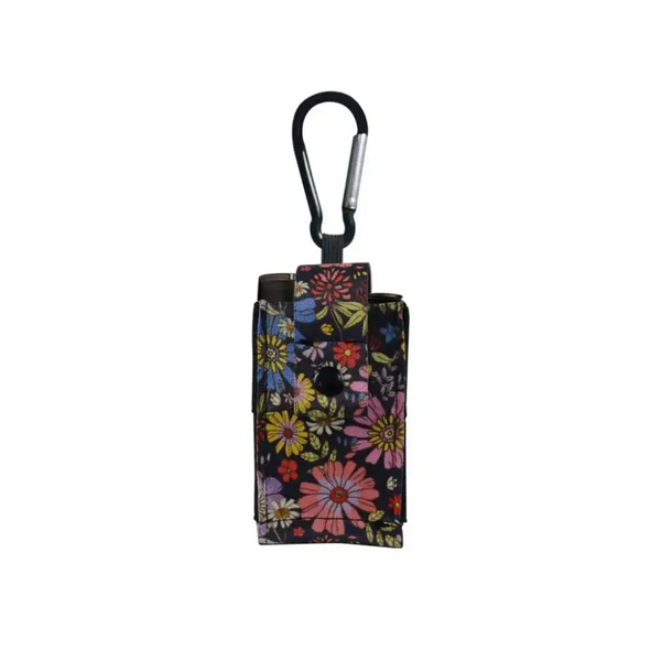 Universal Dia-Mini floral pouch for insulin pump with carabiner attachment.