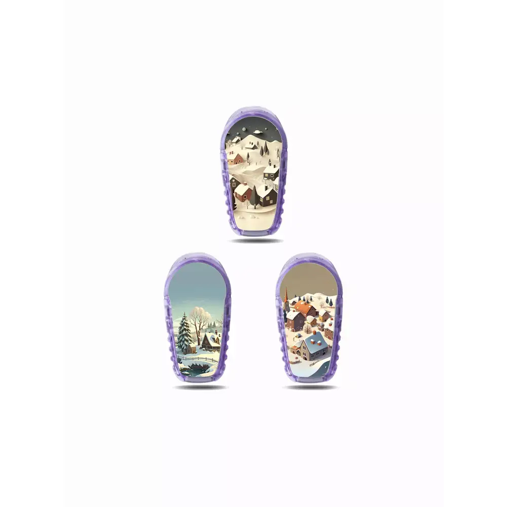 Winter-themed Dexcom G6 sensor stickers with festive designs.