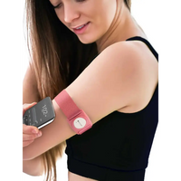 Adjustable pink armband with rotating clip for Dexcom G7 sensor, Barbie Edition.