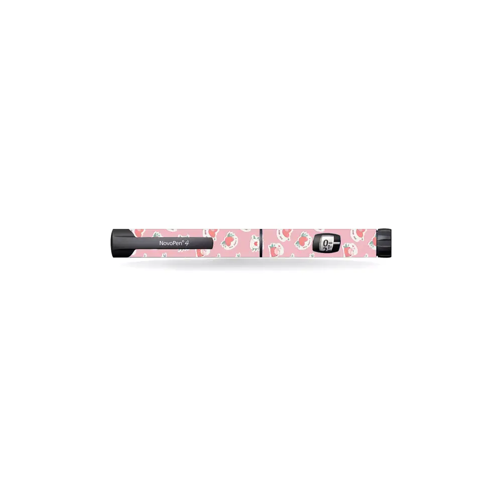 Novopen Echo insulin pen with Valentine 2024 pink heart and love-themed sticker