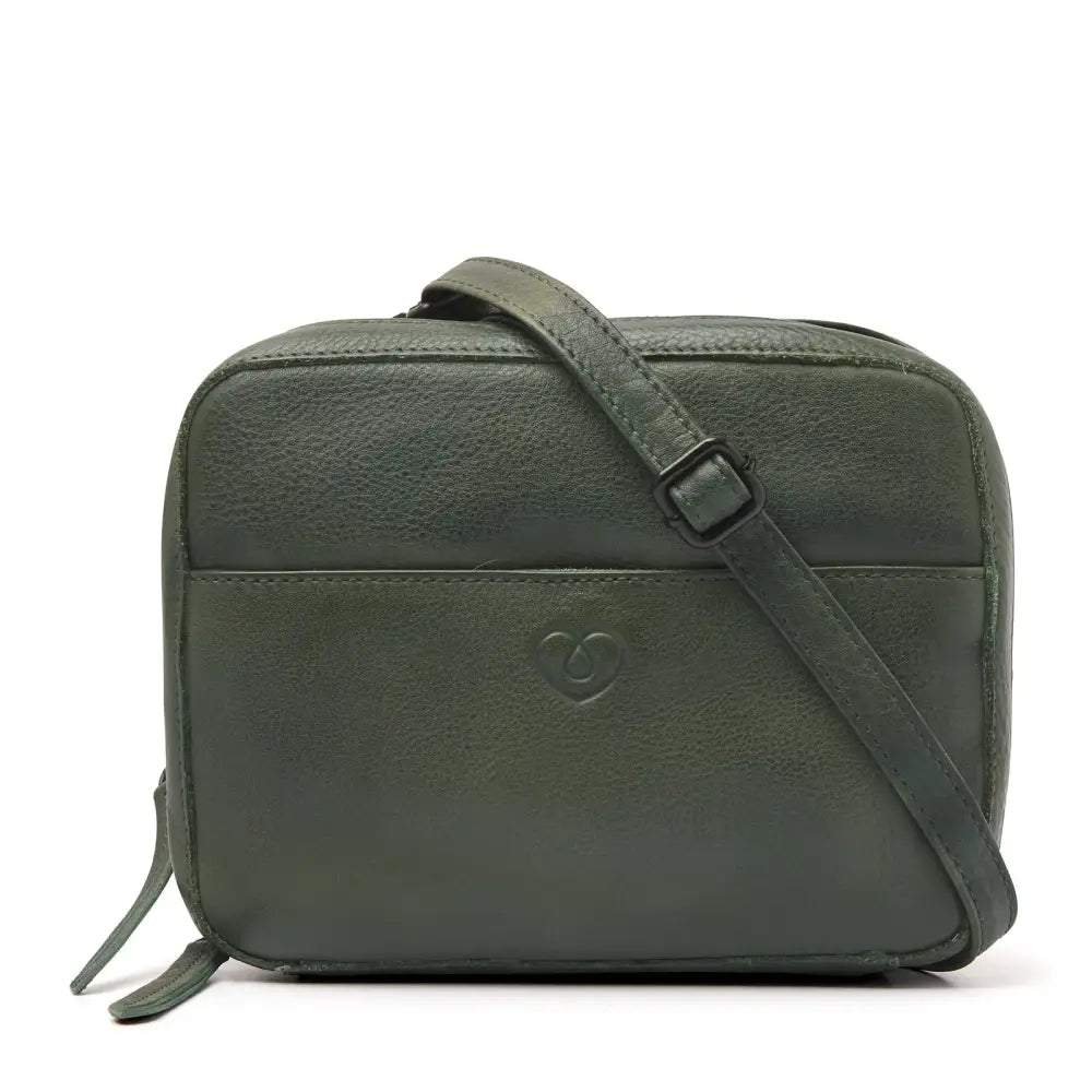 Green Leather Diabetic Supplies Shoulder Bag - ALICE front view