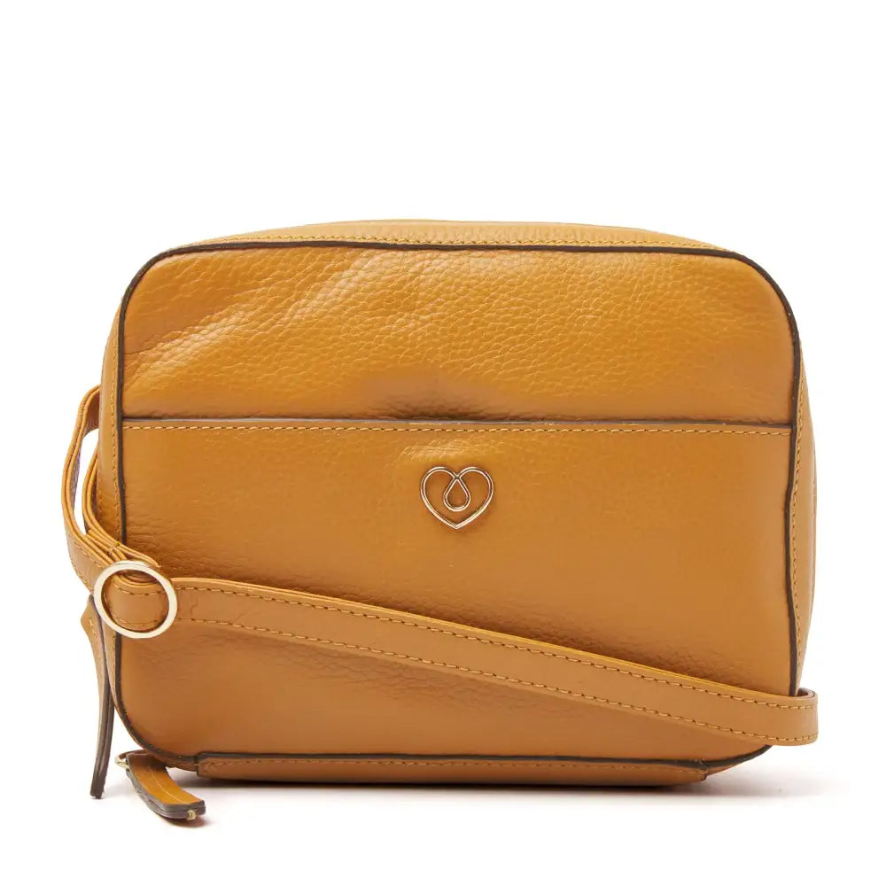 Mustard Leather Diabetic Supplies Shoulder Bag - ALICE front view