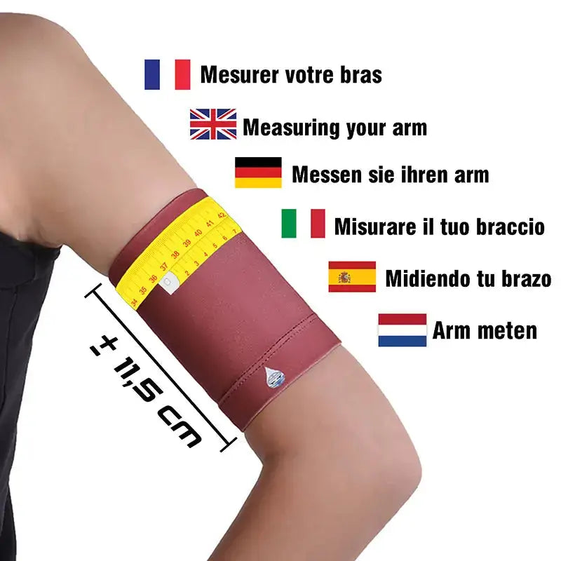 Child wearing a Dia-Band armband measuring for a blood glucose sensor fit.