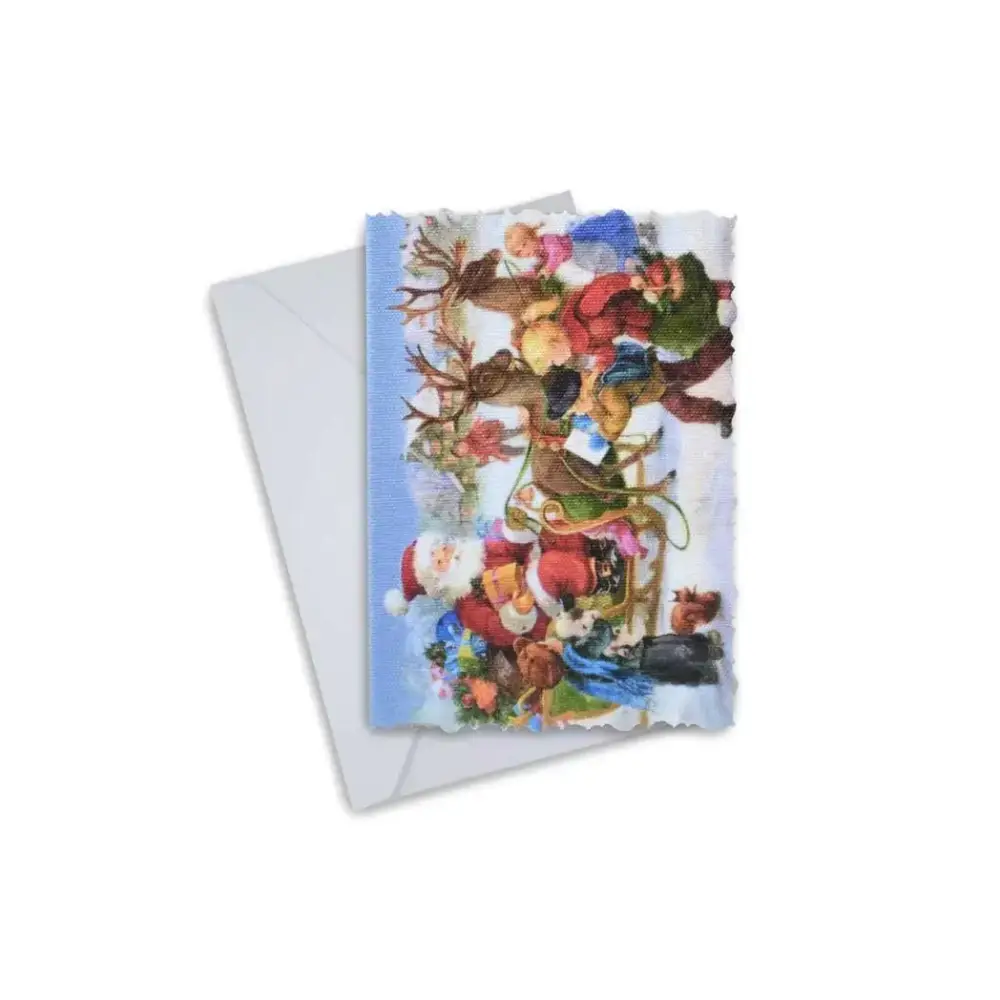 Elegant Christmas Greeting Card with festive reindeer and Santa design, includes envelope, printed on high-quality canvas.