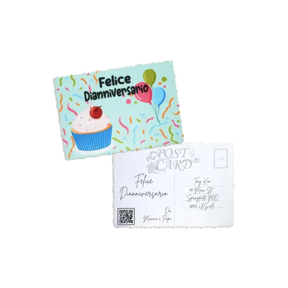 Diaversary Postcards - Kaio-Canva Cards with cupcake design and space for personal message.