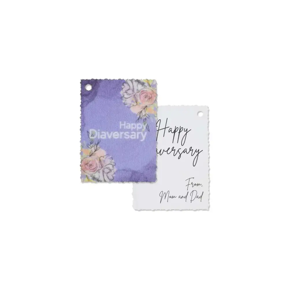 Diaversary Gift Tags with floral and text designs on canvas, blank for personal messages.