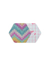 FreeStyle Libre 2 hexagonal shape patch front and back view, showing printed fabric and adhesive side for sensor support