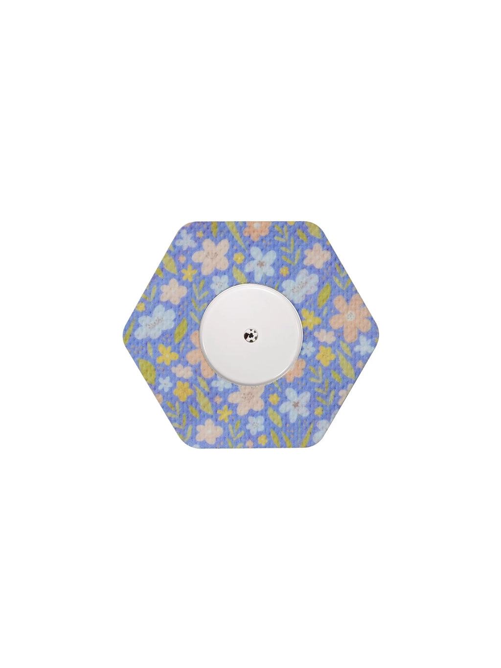 FreeStyle Libre 2 hexagonal shape patch in Meadow floral design, breathable adhesive patch to help support sensor wear