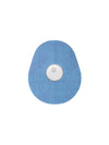 FreeStyle Libre 3 drop shape patch in blue solid color, breathable adhesive overpatch to help support sensor wear