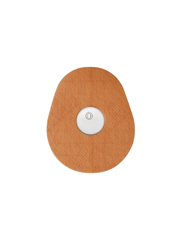 FreeStyle Libre 3 drop shape patch in orange solid color, breathable adhesive overpatch to help support sensor wear