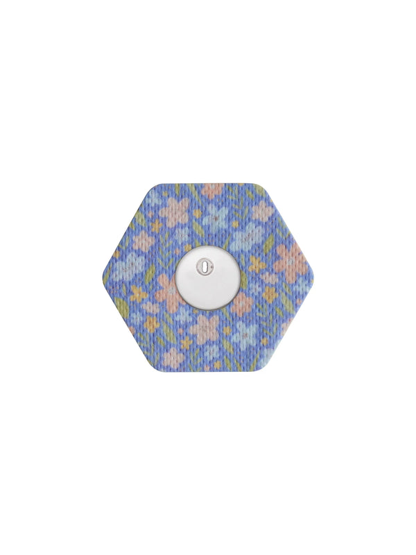 FreeStyle Libre 3 hexagonal shape patch in Meadow floral design, breathable adhesive overpatch to help support sensor wear