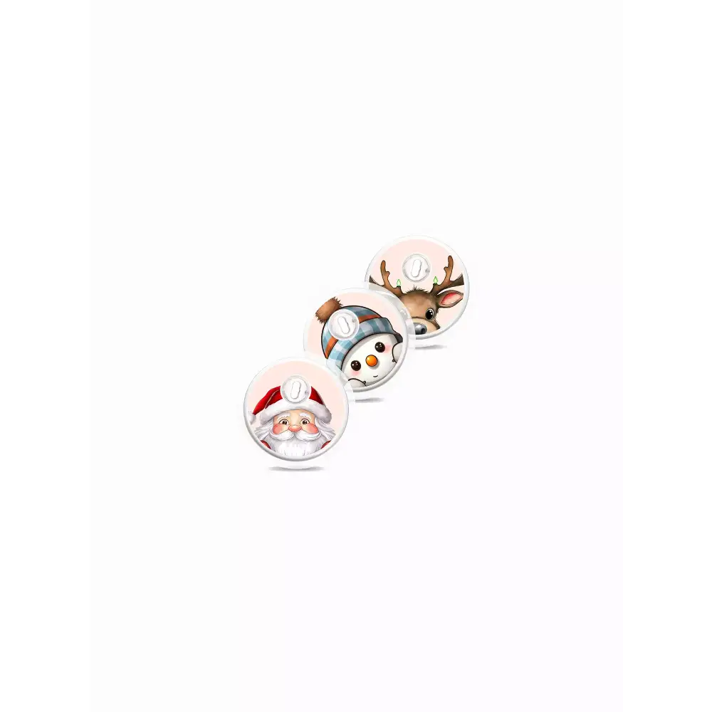 Three Christmas-themed stickers featuring Santa, a snowman, and a reindeer for Freestyle Libre