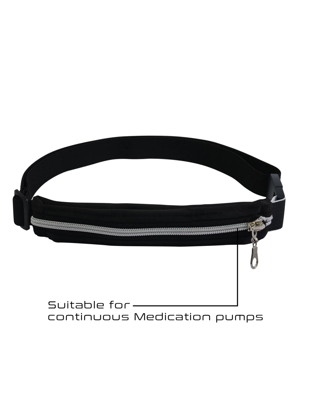 Front view of the Kaio-Device infusion pump belt with zippered pouch