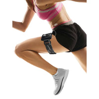 Insulin pump leg band and pouch for active diabetics, secure neoprene fit, discreet under clothing.