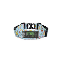 Insulin pump belt for kids with playful design and transparent window for easy access.