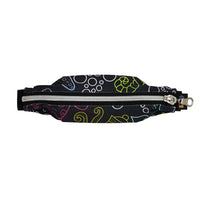 Wide Insulin Pump Belly Pouch with durable zipper, vibrant eco-friendly design, and rear tubing openings for secure, stylish wear.