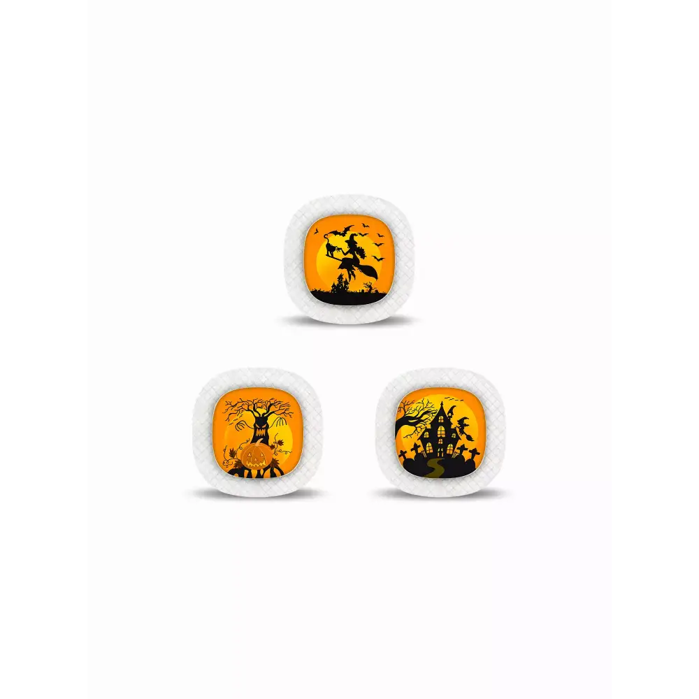 Haunted house theme featuring witches and spooky silhouettes on a protective CGM sticker by Kaio-Dia.