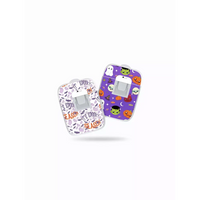 Medtrum Nano Pump Stickers - Set of 2 with 'It's Spooky Season' design featuring bats and text, and Halloween creatures theme with ghosts, pumpkins, and Frankenstein on a purple background.