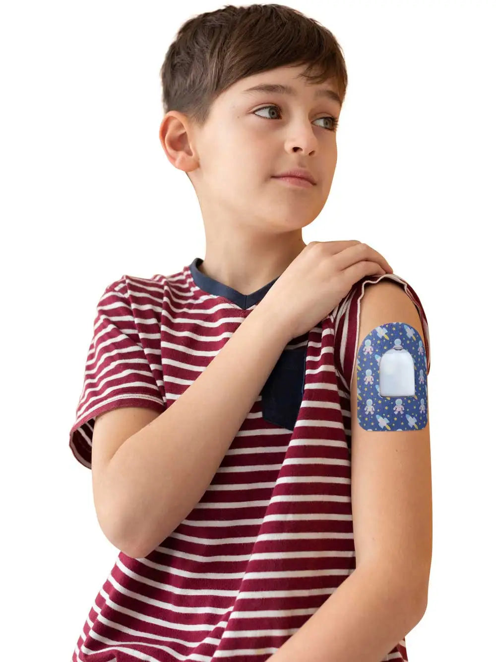 Αυτοκόλλητο επίθεμα για pod Omnipod, σχέδιο Astronaut, φοριέται από αγόρι