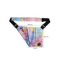 Colorful Dia-Go! shoulder bag with cooling system, designed for active diabetics; vibrant summer print, multiple compartments, dimensions 28x22x16 cm.