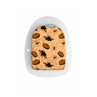 Omnipod Stickers - Spiders, pumpkins, and webs design on an orange background.