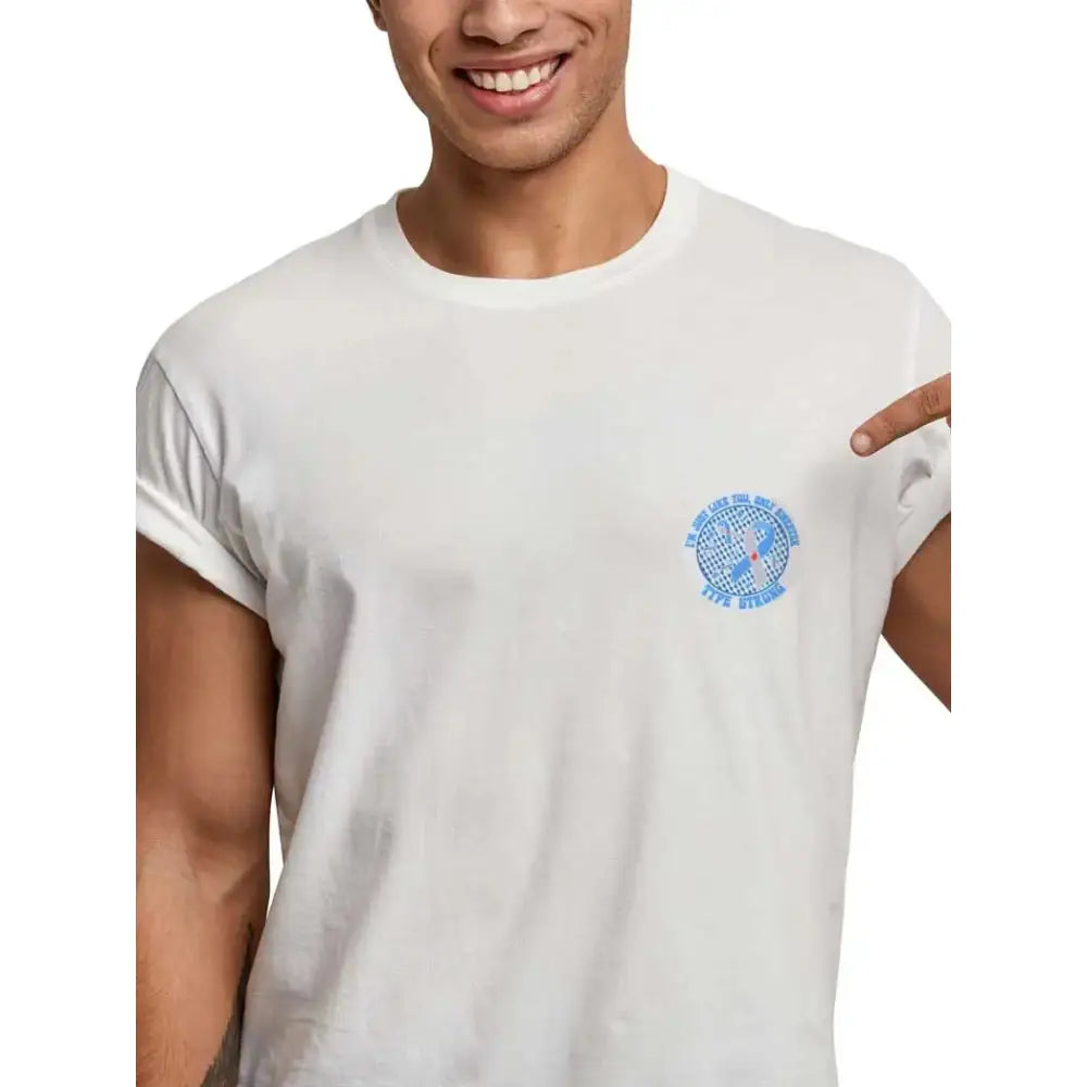 Diabetes awareness iron-on patch on white t-shirt.