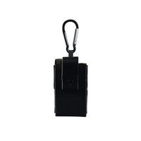 Compact black insulin pump pouch with carabiner for easy attachment.