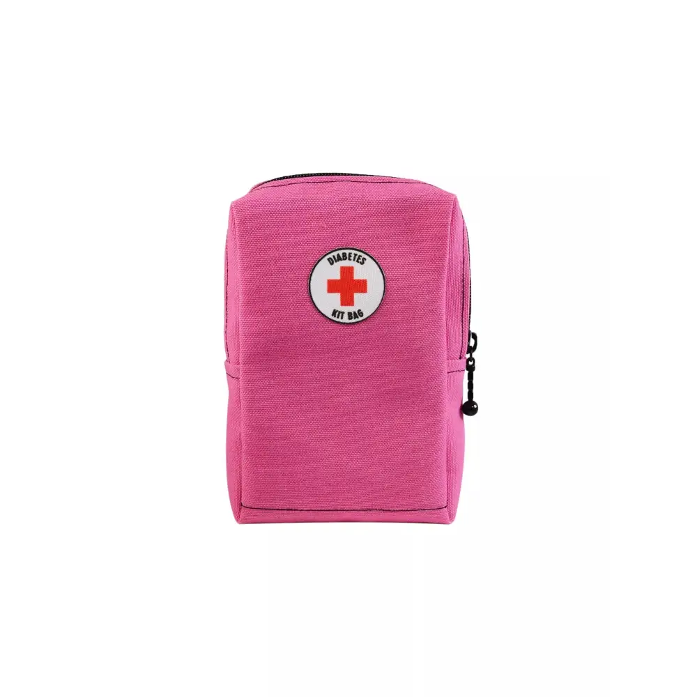 Pink Dia-T1D Mini Kit Bag for diabetics with diabetes kit symbol, compact design ideal for essentials.