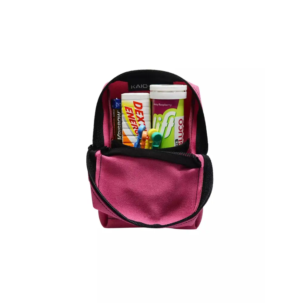Mini kit bag for diabetics with essentials, compact design, belt loops, pink color.