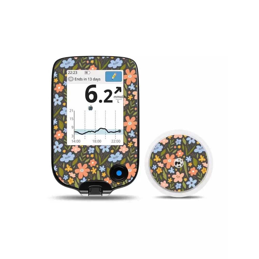 Freestyle Libre Reader and Sensor Stickers with floral design for Spring Edition.
