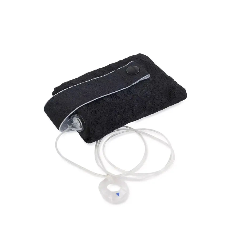 Lace bra pouch for insulin pump in black, designed for diabetics, offering style and convenience.