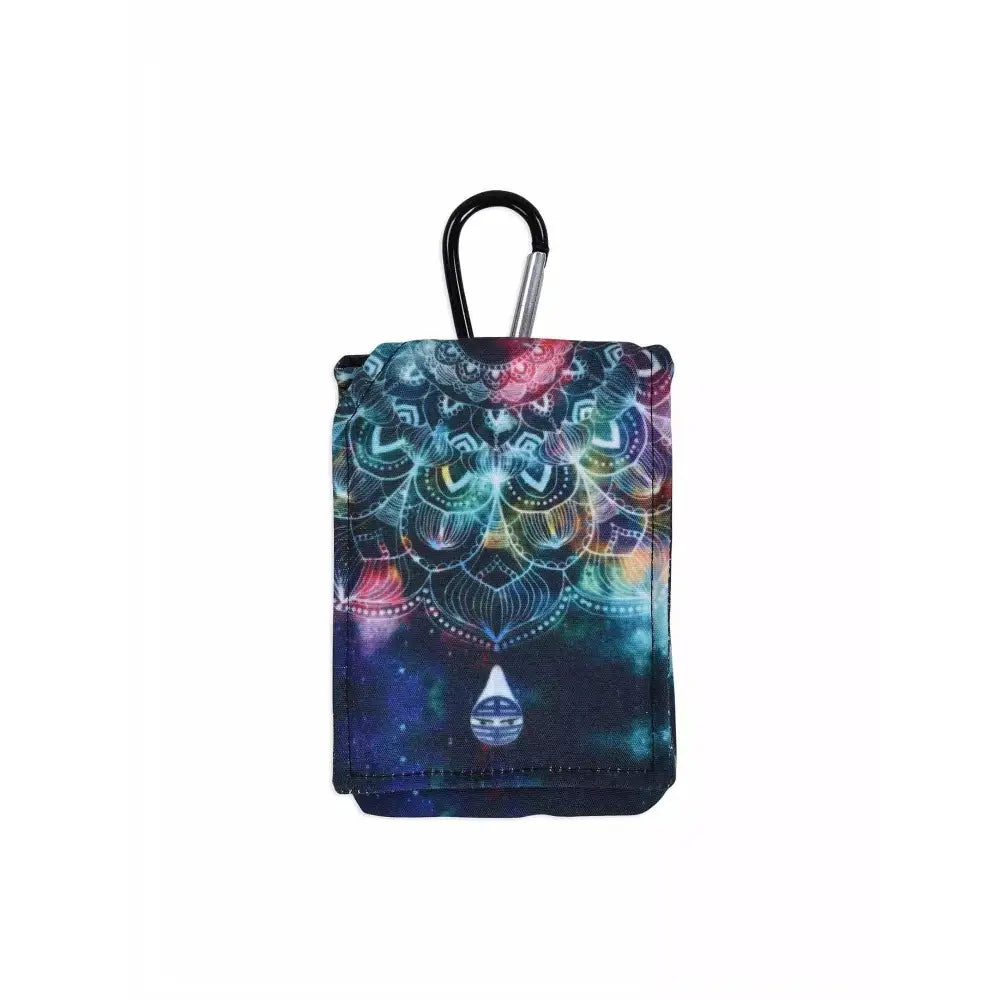 Insulin pump pouch with cooling system and vibrant printed design, complete with carabiner.